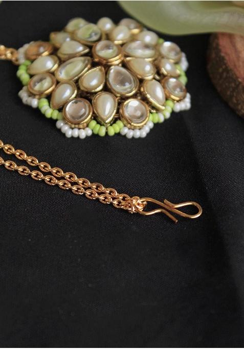 Green Kundan Mixed Alloy Maangtikka