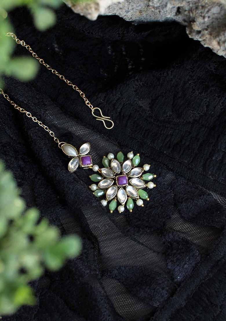 Green Pearl Mixed Alloy Maangtikka