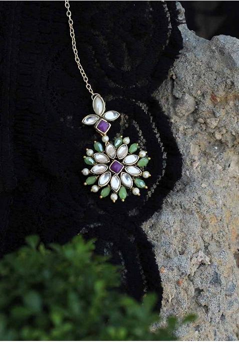 Green Pearl Mixed Alloy Maangtikka