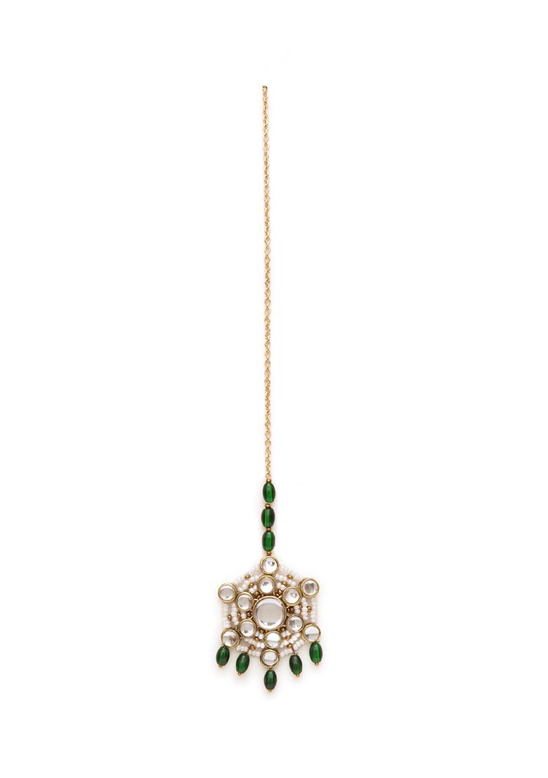 Green Kundan Mixed Alloy Maangtikka