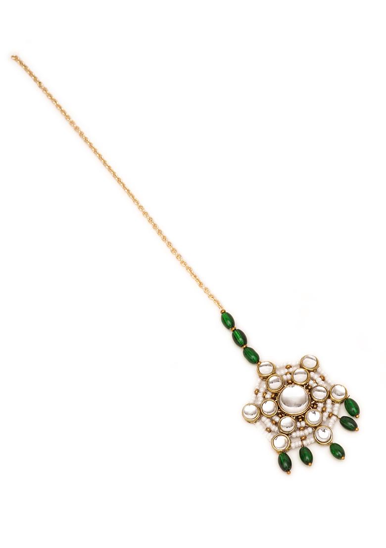 Green Kundan Mixed Alloy Maangtikka