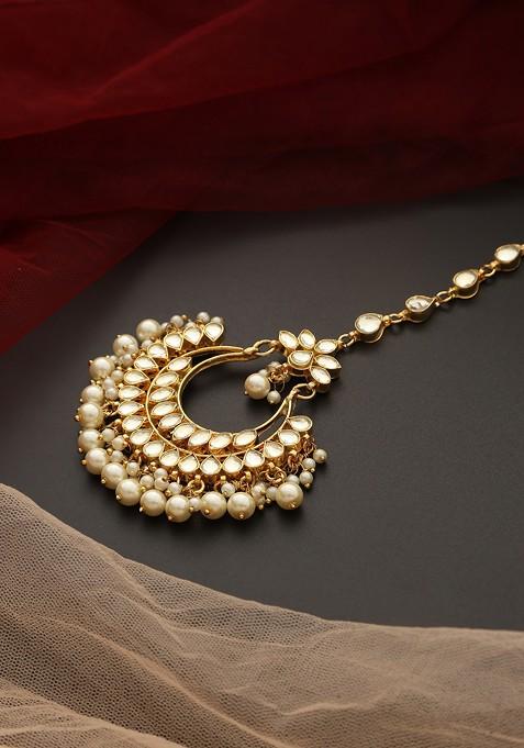 Gold Tone Kundan Pearl Maangtika