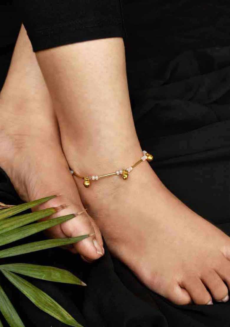 Gold Glass Tube Mixed Alloy Anklets