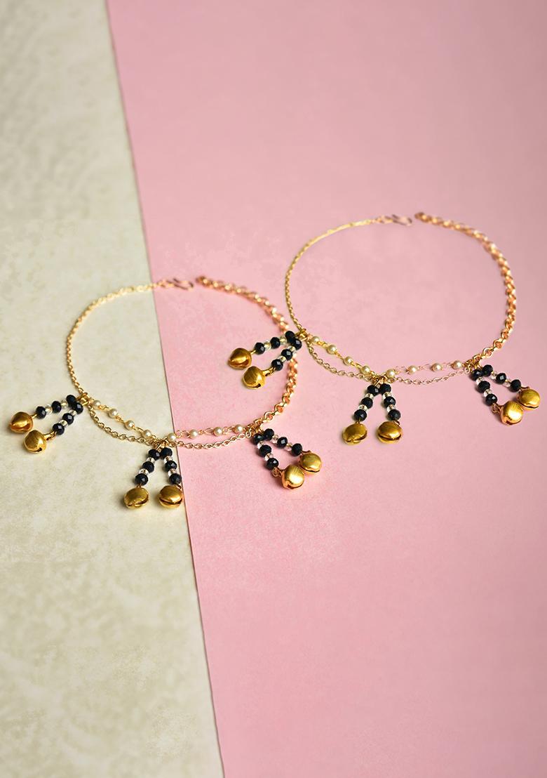 Gold Beaded Mixed Alloy Anklets