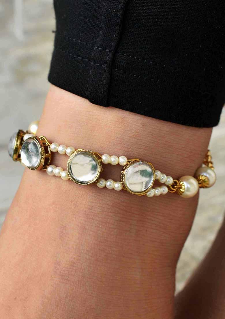 Gold Pearl Bar Mixed Alloy Anklets