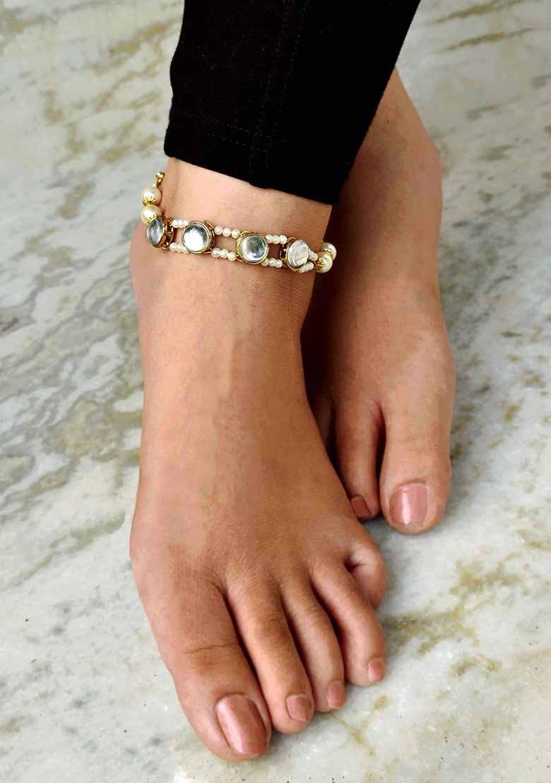 Gold Pearl Bar Mixed Alloy Anklets