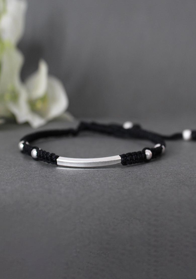 Silver Black String Sterling Silver Anklets