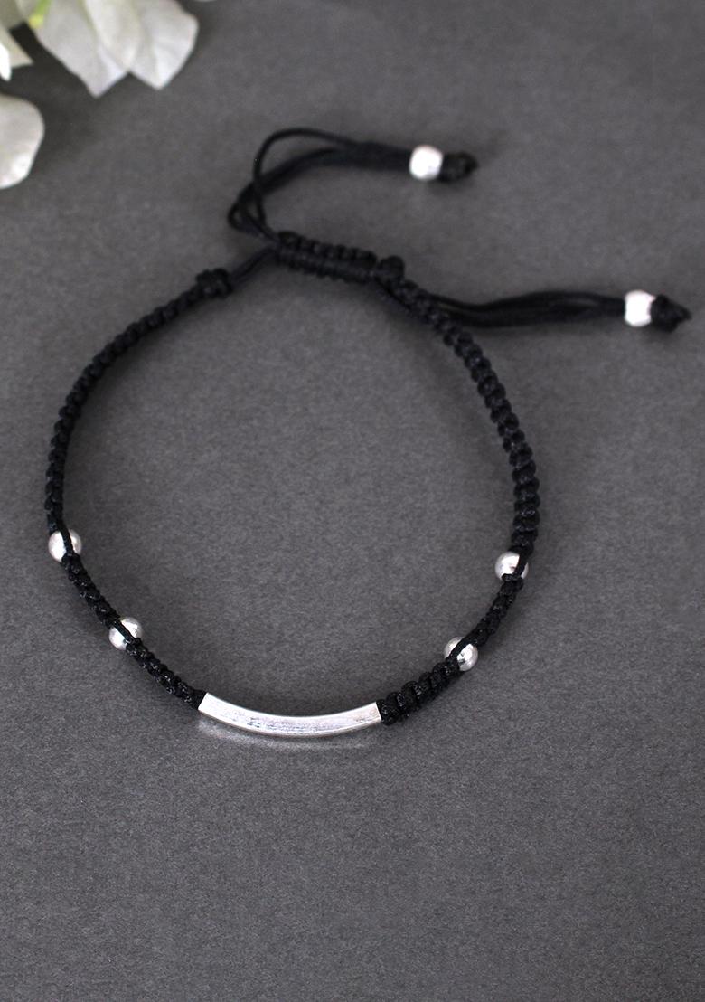Silver Black String Sterling Silver Anklets