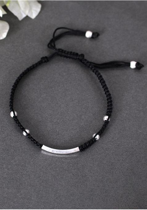 Silver Black String Sterling Silver Anklets