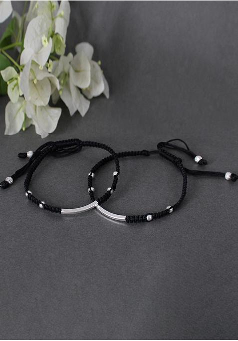 Silver Black String Sterling Silver Anklets