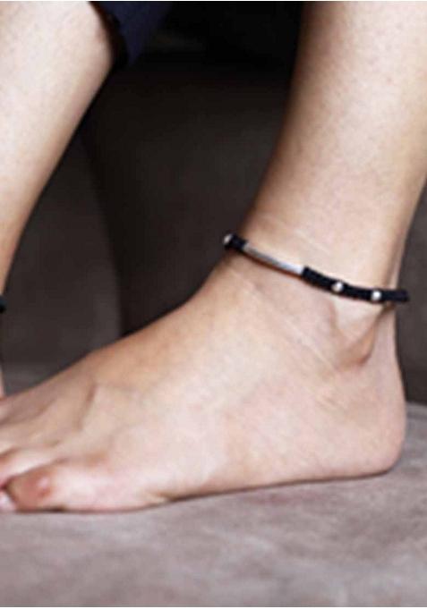 Silver Black String Sterling Silver Anklets
