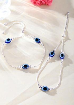 Silver Plated Evil Eye Anklet (Set Of 2)