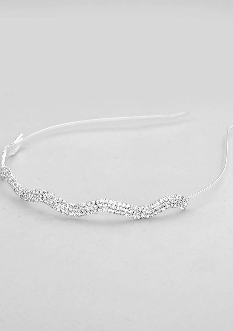 Silver Plated Ad Studded Wave Shaped Hairband