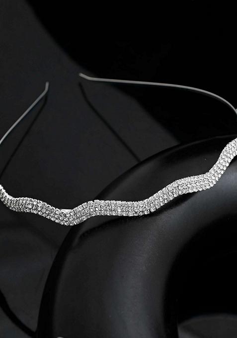 Silver Plated Ad Studded Wave Shaped Hairband