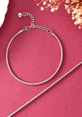 Silver Stainless Steel Plated Snake Anklets (Set Of 2)