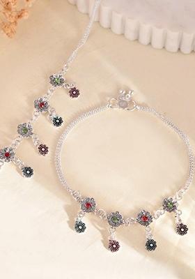 Silver Plated Meenakari Anklet (Set Of 2)