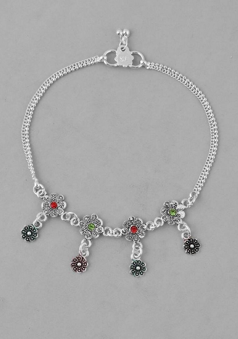 Silver Plated Meenakari Anklet (Set Of 2)