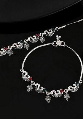 Silver Plated Meenakari Anklet (Set Of 2)