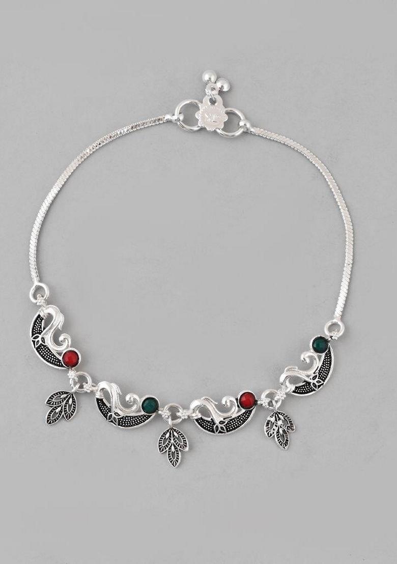 Silver Plated Meenakari Anklet (Set Of 2)