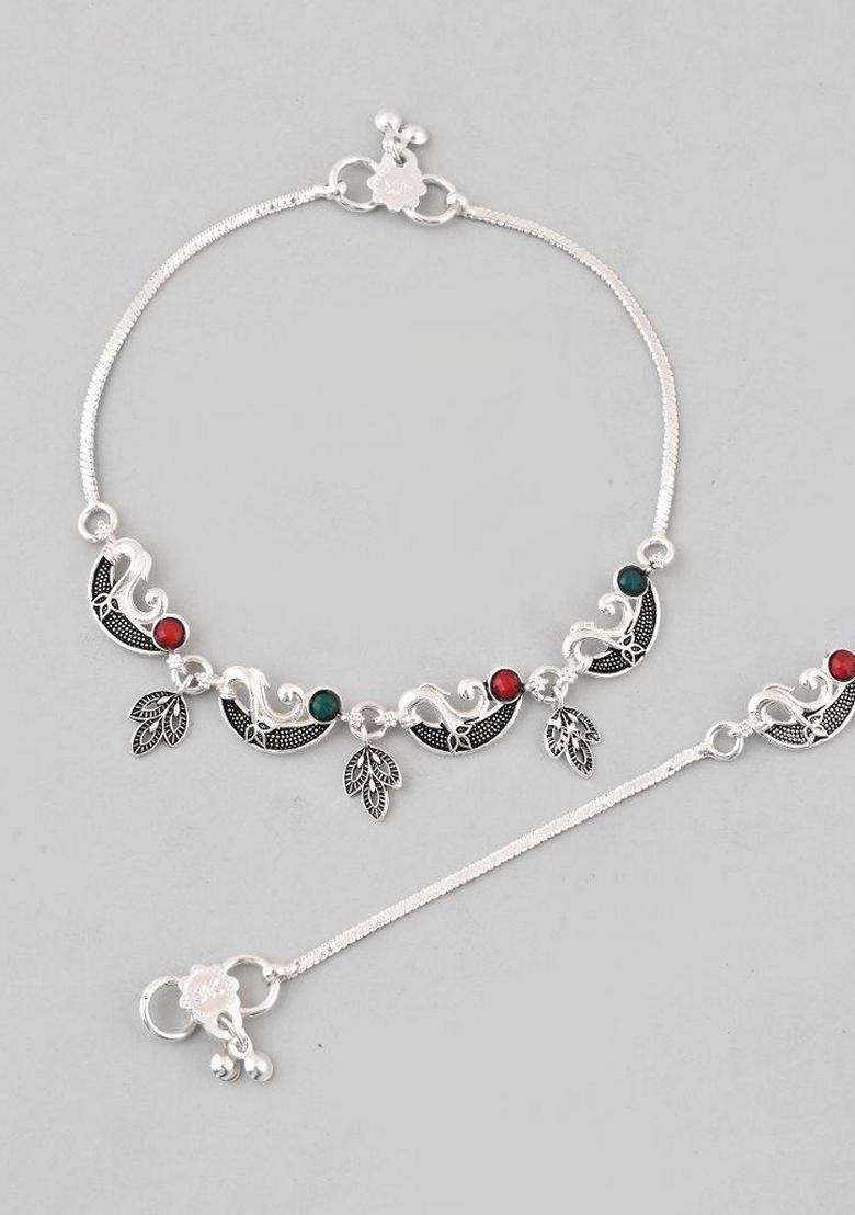 Silver Plated Meenakari Anklet (Set Of 2)