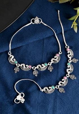 Silver Plated Meenakari Anklet (Set Of 2)