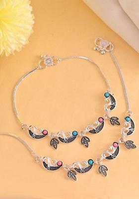 Silver Plated Stainless Steel Anklet (Set Of 2)