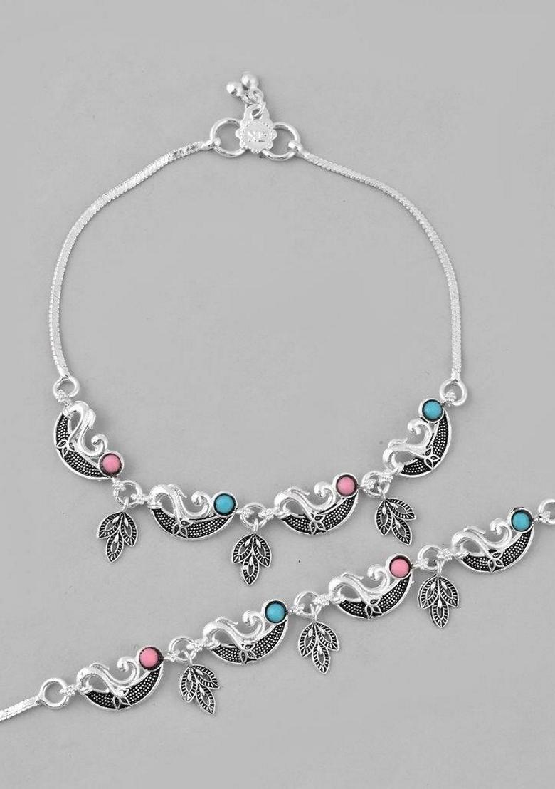 Silver Plated Stainless Steel Anklet (Set Of 2)