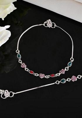Silver Plated Heart Shaped Anklet (Set Of 2)