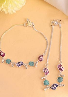 Silver Plated Designer Anklet (Set Of 2)