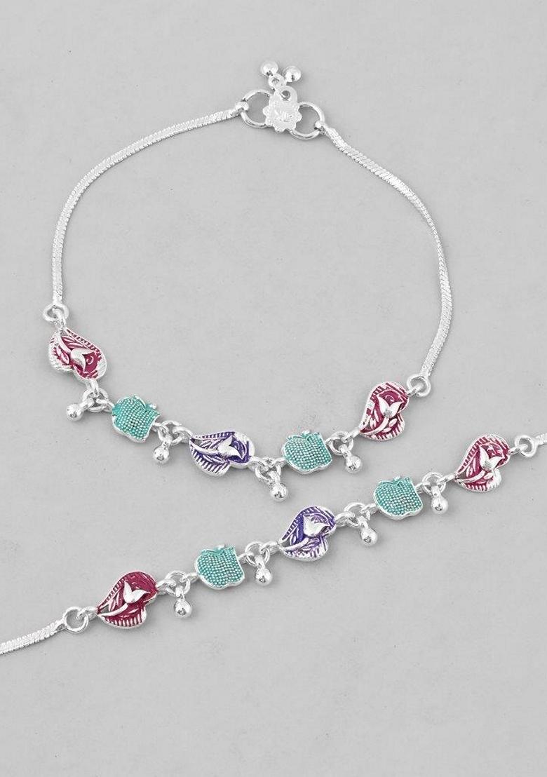 Silver Plated Designer Anklet (Set Of 2)