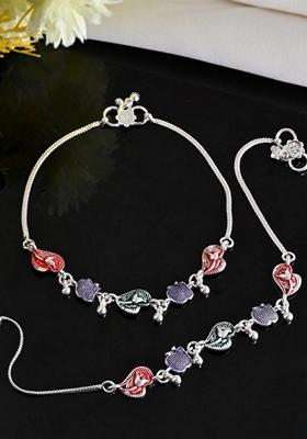 Silver Plated Designer Anklet (Set Of 2)