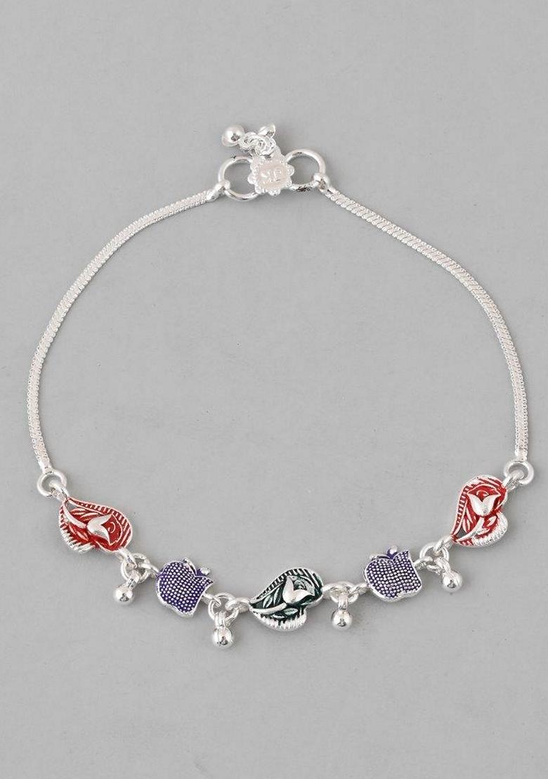 Silver Plated Designer Anklet (Set Of 2)