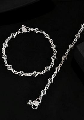 Silver Plated Designer Stainless Steel Anklet (Set Of 2)