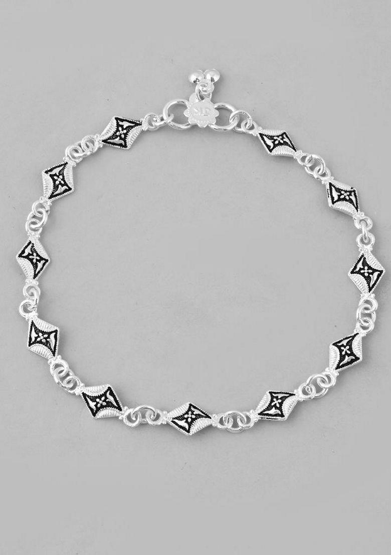 Silver Plated Designer Stainless Steel Anklet (Set Of 2)