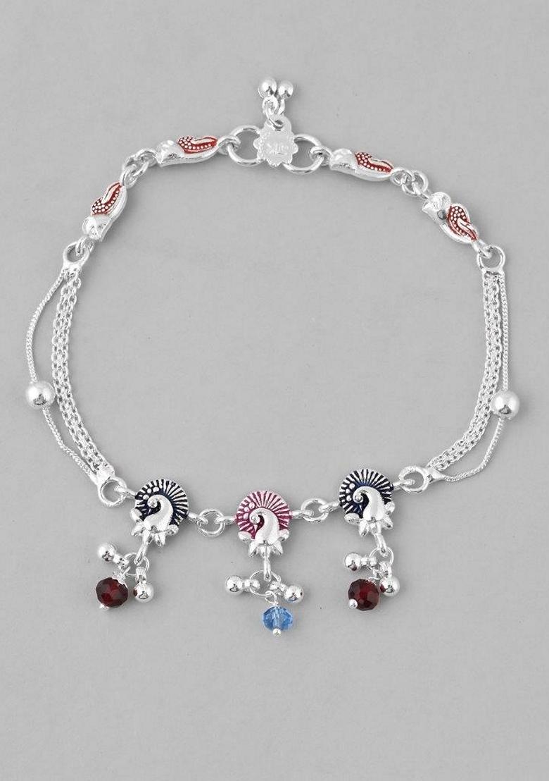 Silver Plated Peacock Shaped Anklet (Set Of 2)