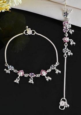 Silver Plated Designer Anklet (Set Of 2)