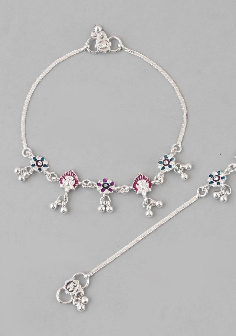 Silver Plated Designer Anklet (Set Of 2)