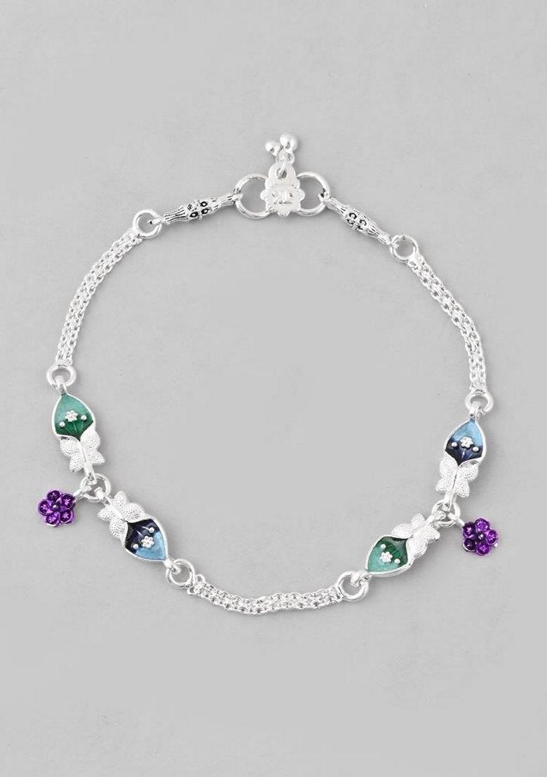 Silver Mutli Color Meenakari Anklet (Set Of 2)