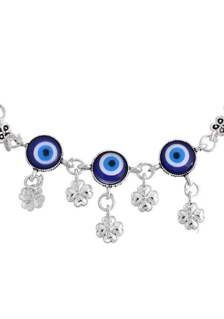 Silver Plated Evil Eye Handcrafted Anklets (Set Of 2)