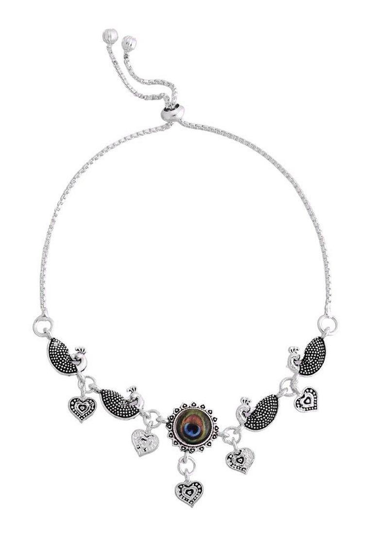 Silver Plated Peacock Handcrafted Anklets (Set Of 2)