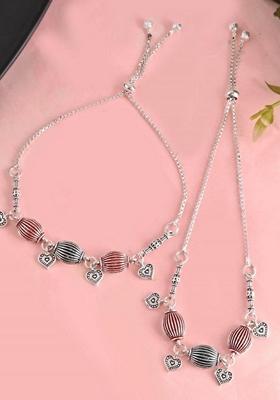 Silver Traditional Done Shapped Designer Anklet (Set Of 2)