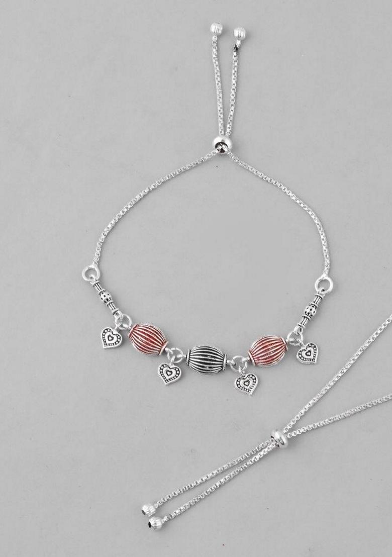 Silver Traditional Done Shapped Designer Anklet (Set Of 2)