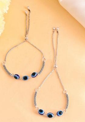 Silver Traditional Evil Eye Designer Anklet (Set Of 2)