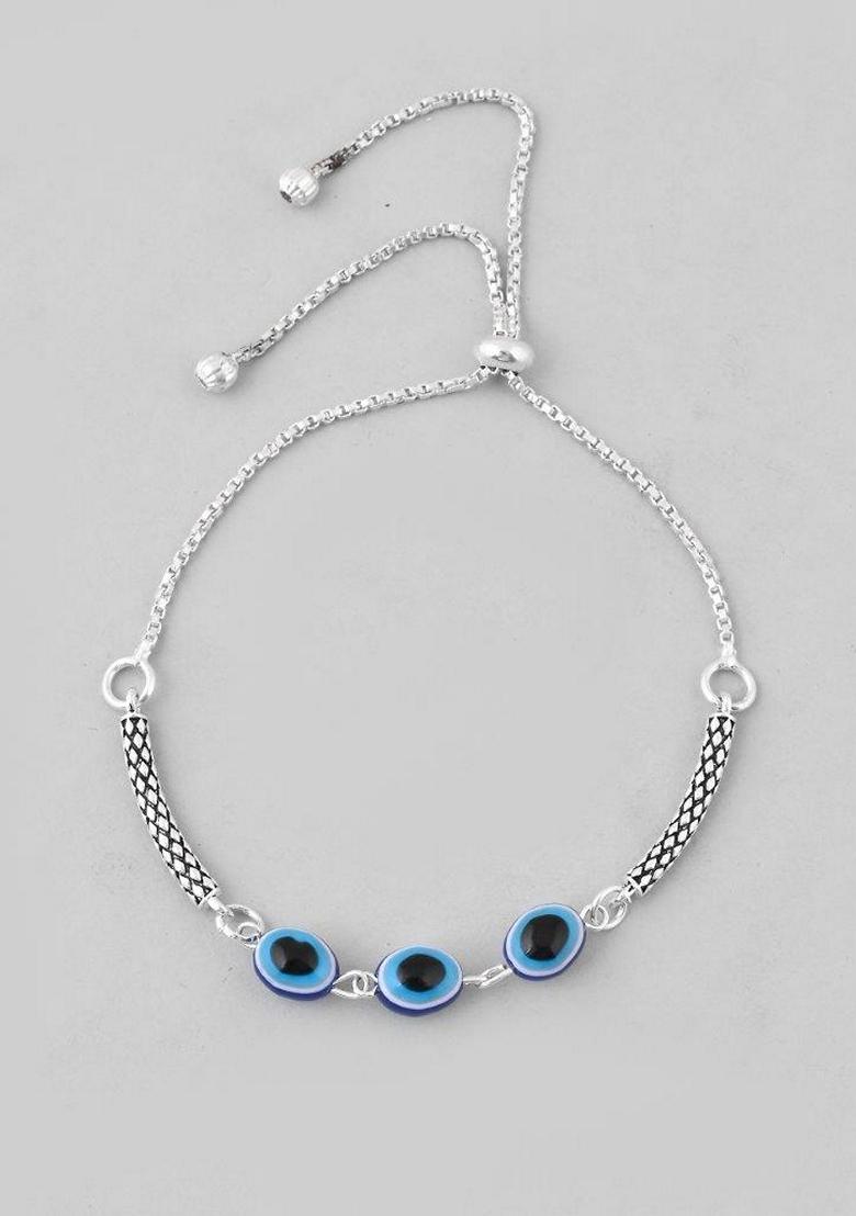 Silver Traditional Evil Eye Designer Anklet (Set Of 2)