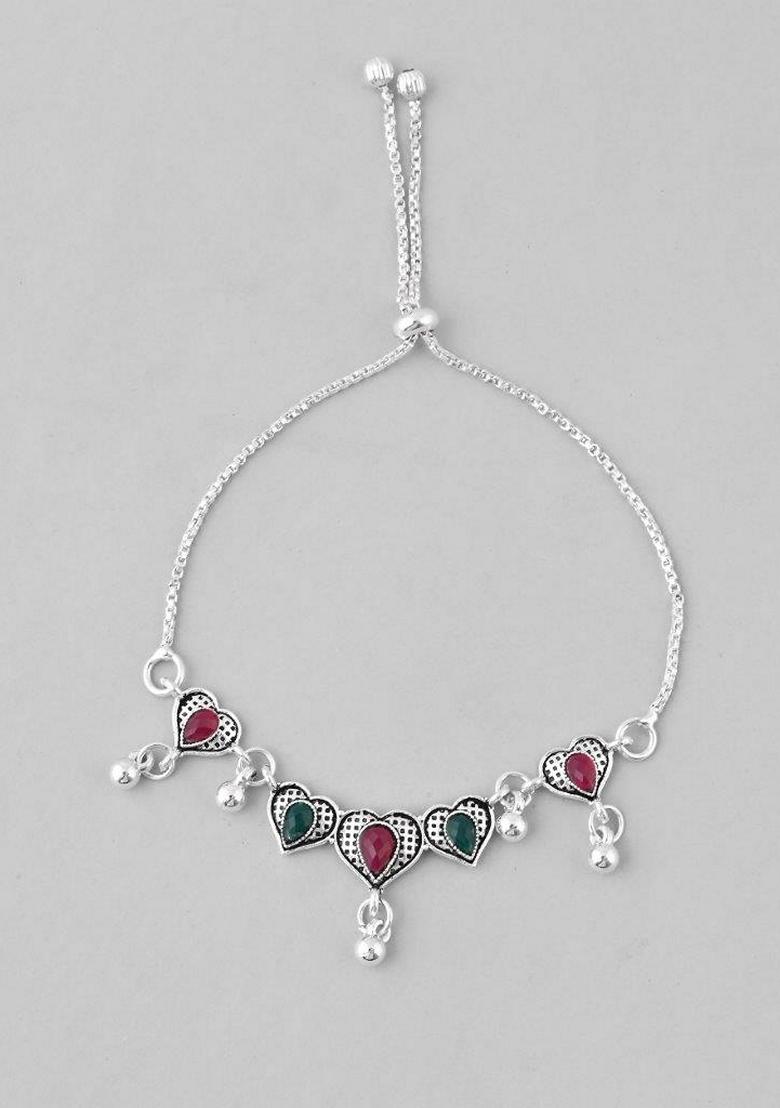 Silver Traditional Heart Shaped Designer Anklet (Set Of 2)