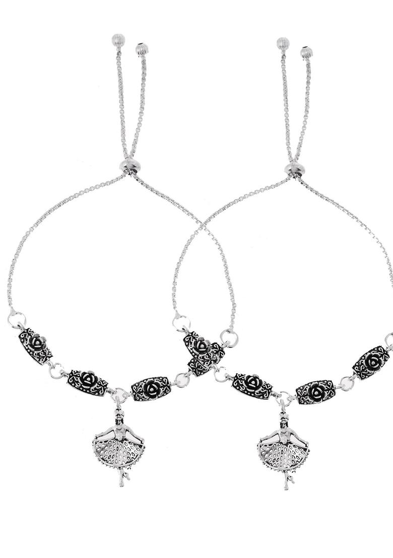 Silver Plated Dancing Girl Anklet (Set Of 2)