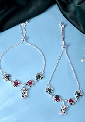 Silver Plated Dancing Couple Anklet (Set Of 2)