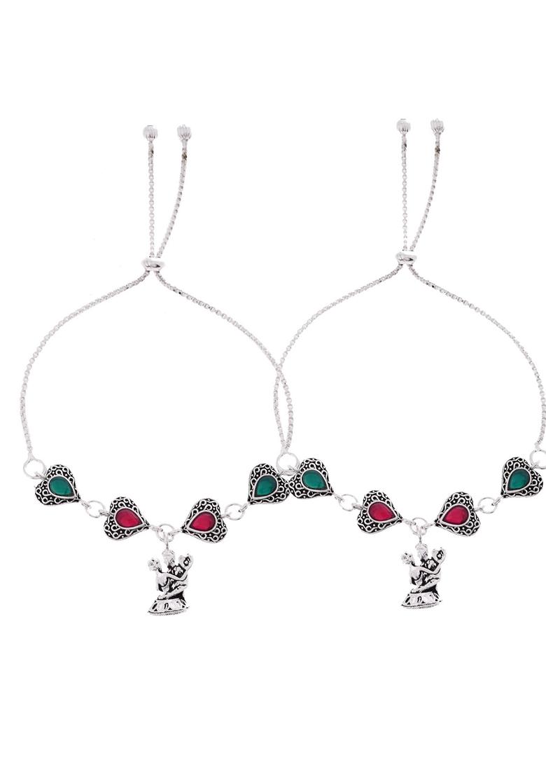 Silver Plated Dancing Couple Anklet (Set Of 2)