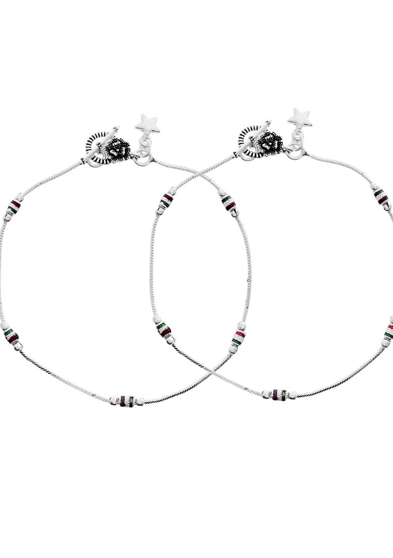 Silver Plated Elegent Anklet (Set Of 2)
