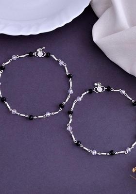 Silver Plated Beads Anklet (Set Of 2)